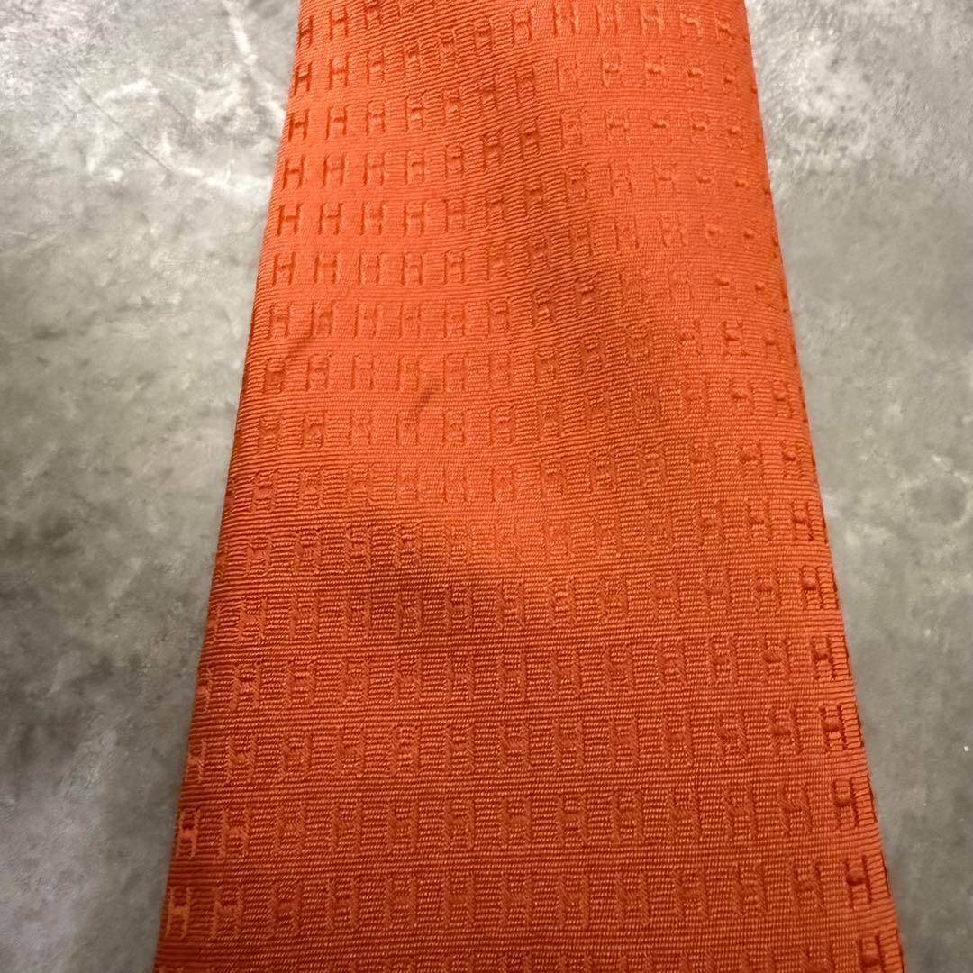 HERMES エルメス ネクタイ オレンジ ファソネ H柄 定番 王道 光沢