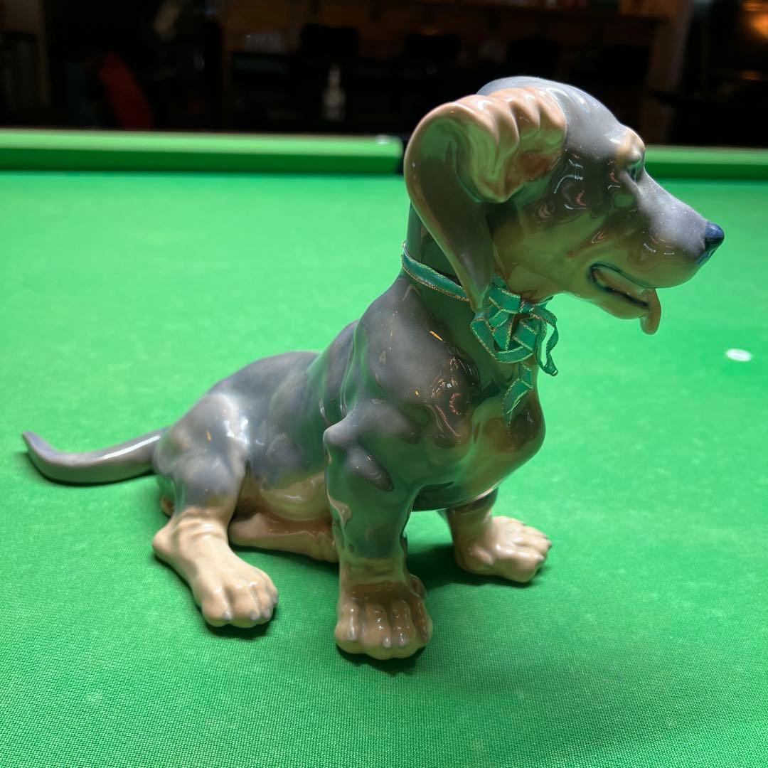 陶器製犬の置物 グレーとベージュ
