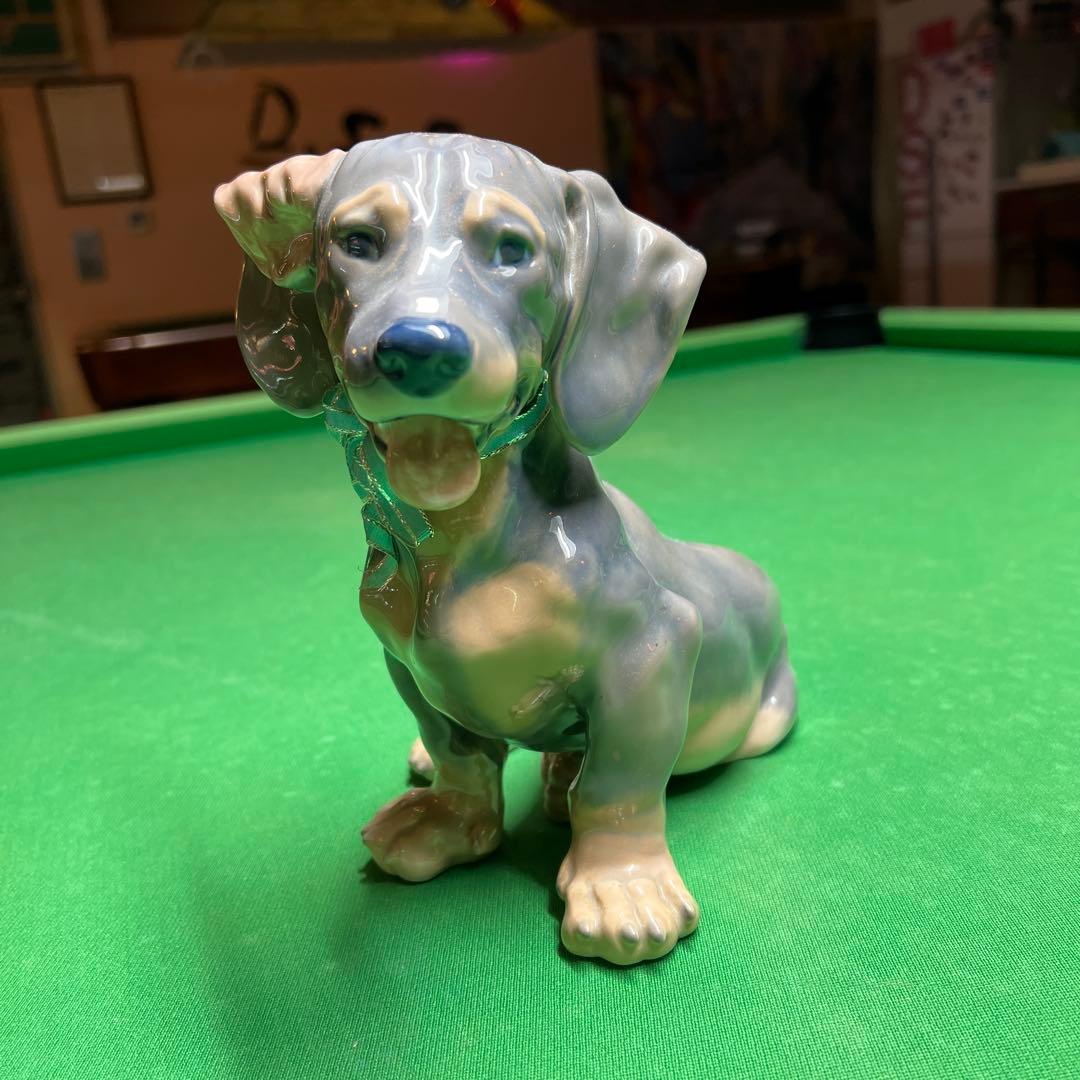陶器製犬の置物 グレーとベージュ