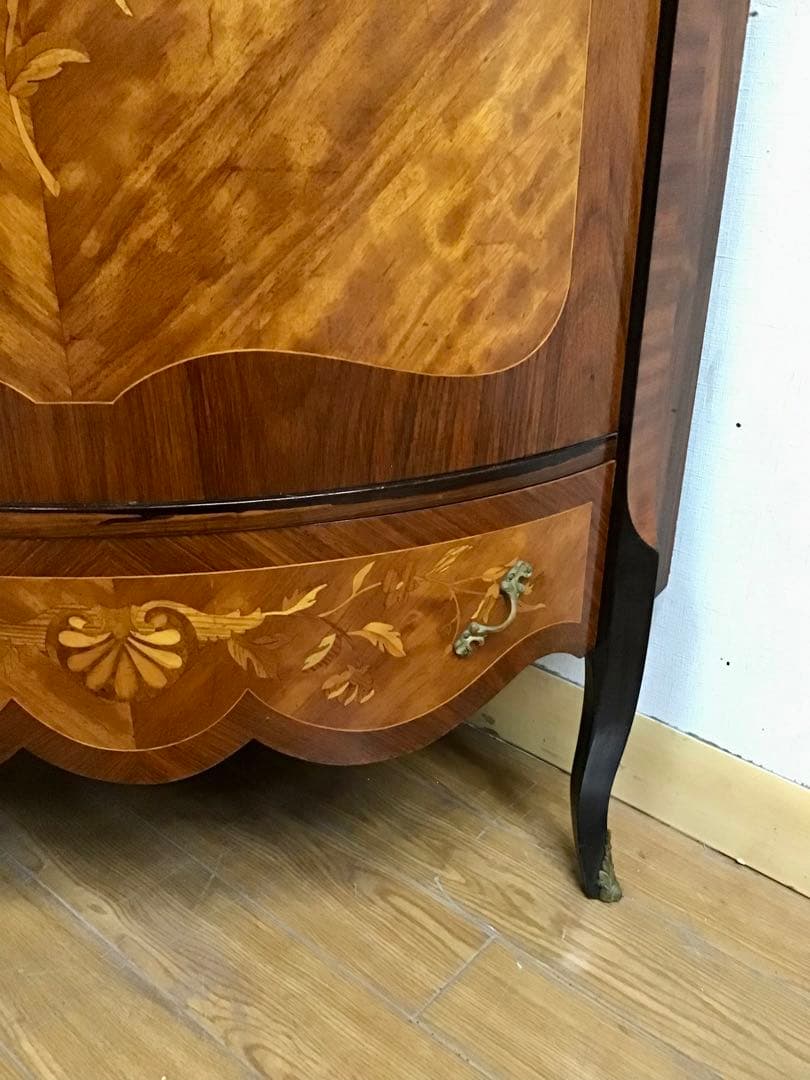 管378☆イタリア製☆象嵌細工☆コーナーキャビネット