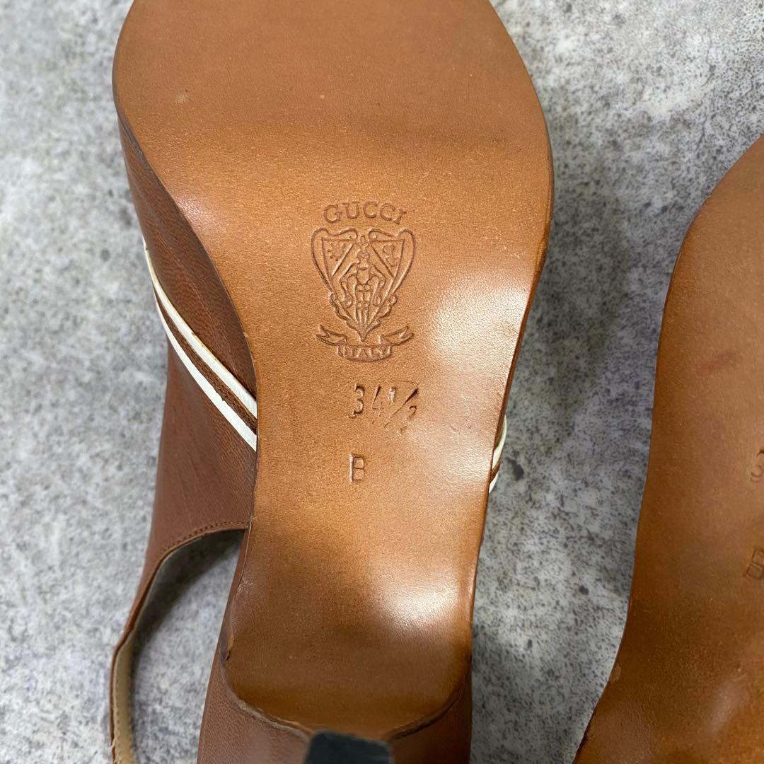 靴 Old Gucci open-toe pumps brown leather