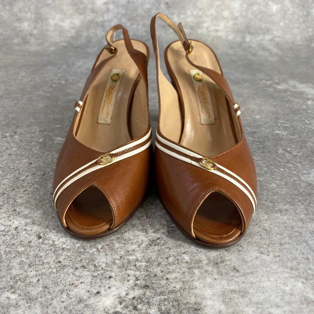 靴 Old Gucci open-toe pumps brown leather