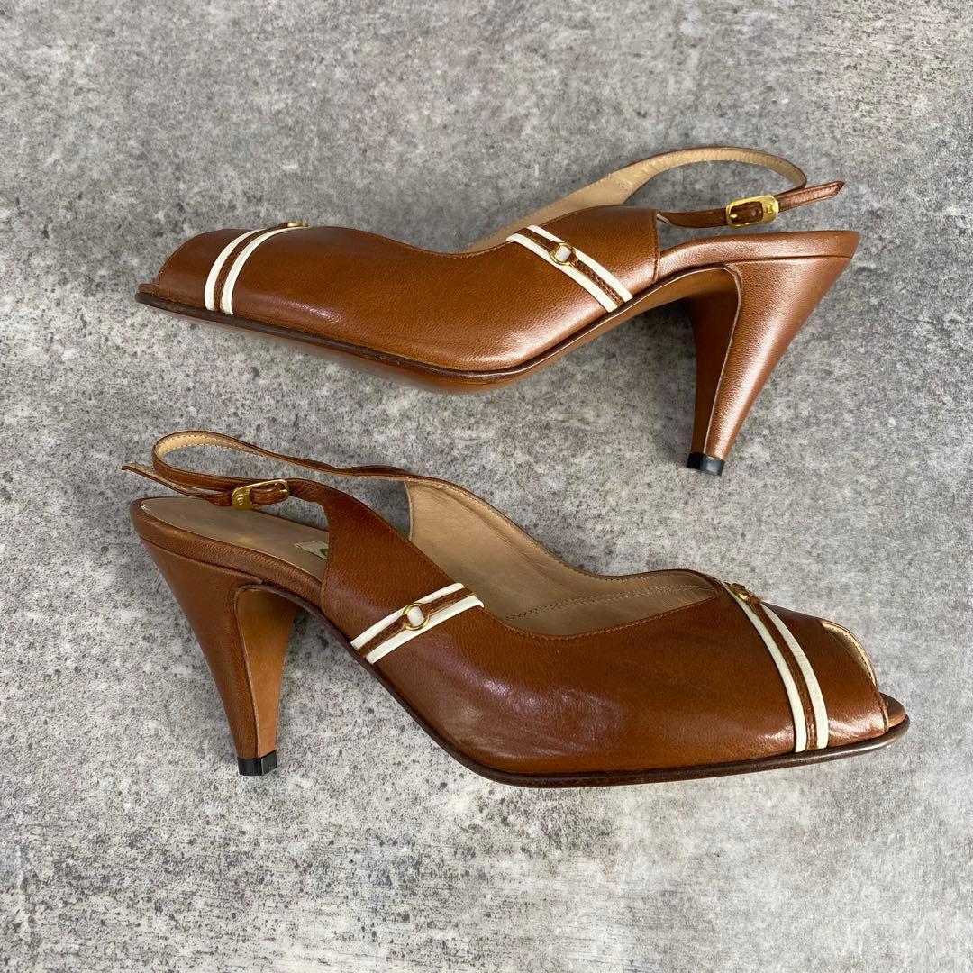 靴 Old Gucci open-toe pumps brown leather