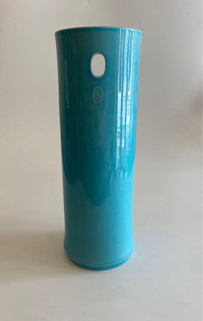 浅黄交趾竹型花入　西村徳泉作　茶道具