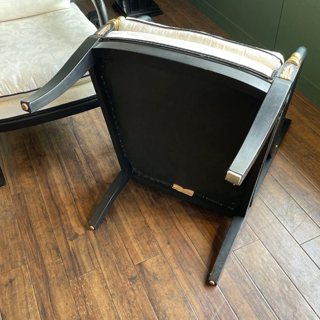 r142 Ethan Allen フランス帝国様式の黒漆ゴールド アームチェア