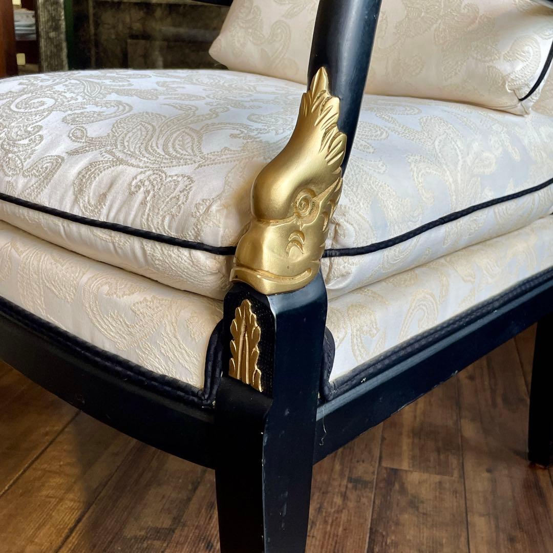 r142 Ethan Allen フランス帝国様式の黒漆ゴールド アームチェア