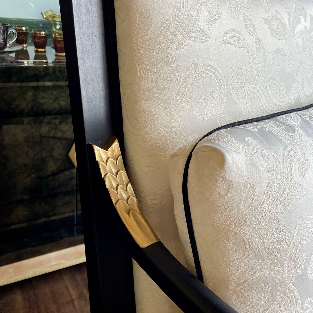 r142 Ethan Allen フランス帝国様式の黒漆ゴールド アームチェア