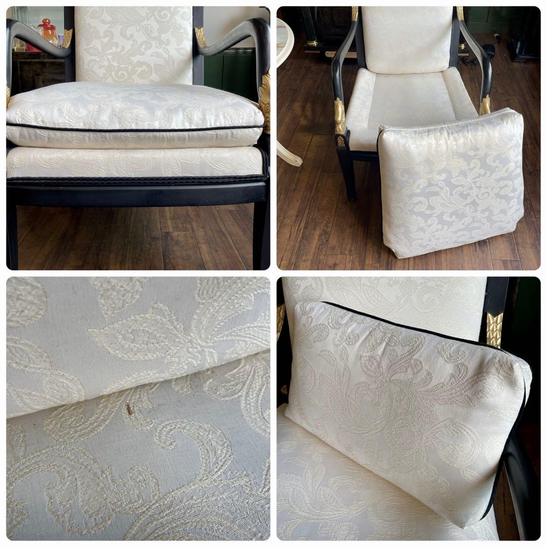 r142 Ethan Allen フランス帝国様式の黒漆ゴールド アームチェア