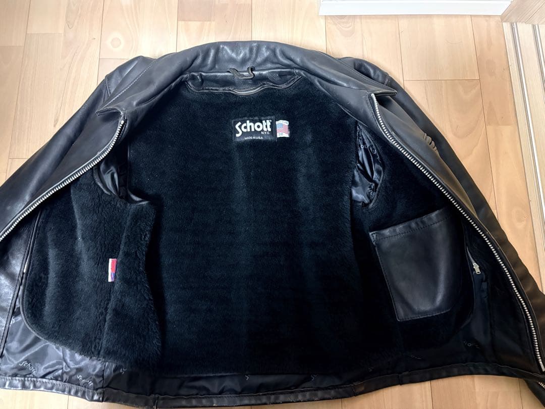 Schott ブラックレザーライダースジャケットライナー USA製 サイズ38