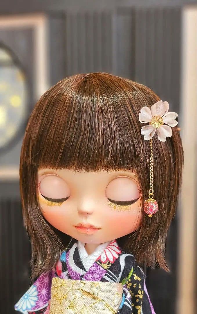ブライス　ドールSize簪　桜　髪飾り　つまみ細工　アウトフィット