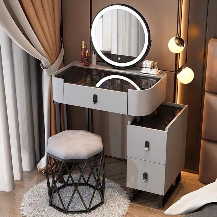 ドレッサー グレー　化粧台 おしゃれ テーブル 安い シンプル 椅子付き