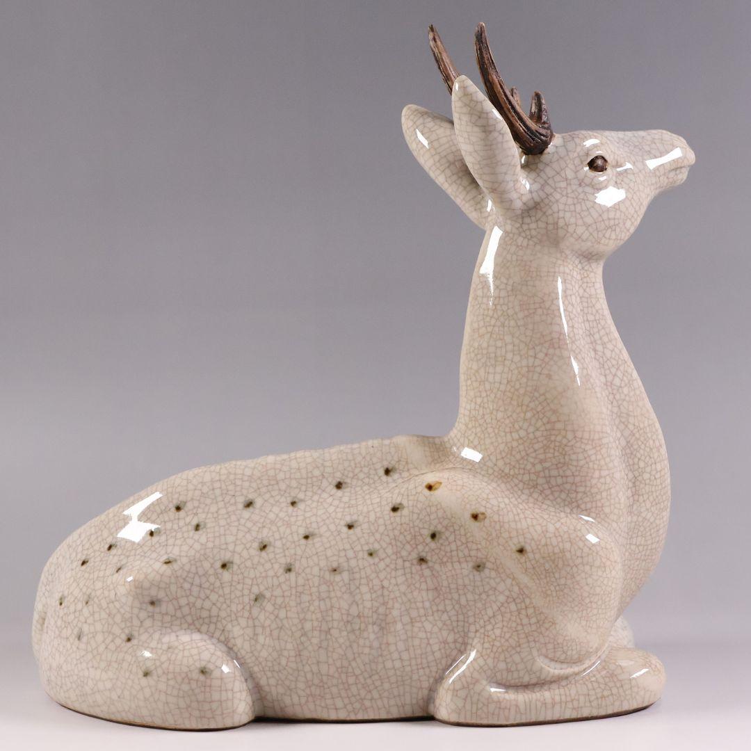 九谷焼 八弘窯 木田弘雄 鹿 置物 高28.3cm 陶芸 動物【MA868】