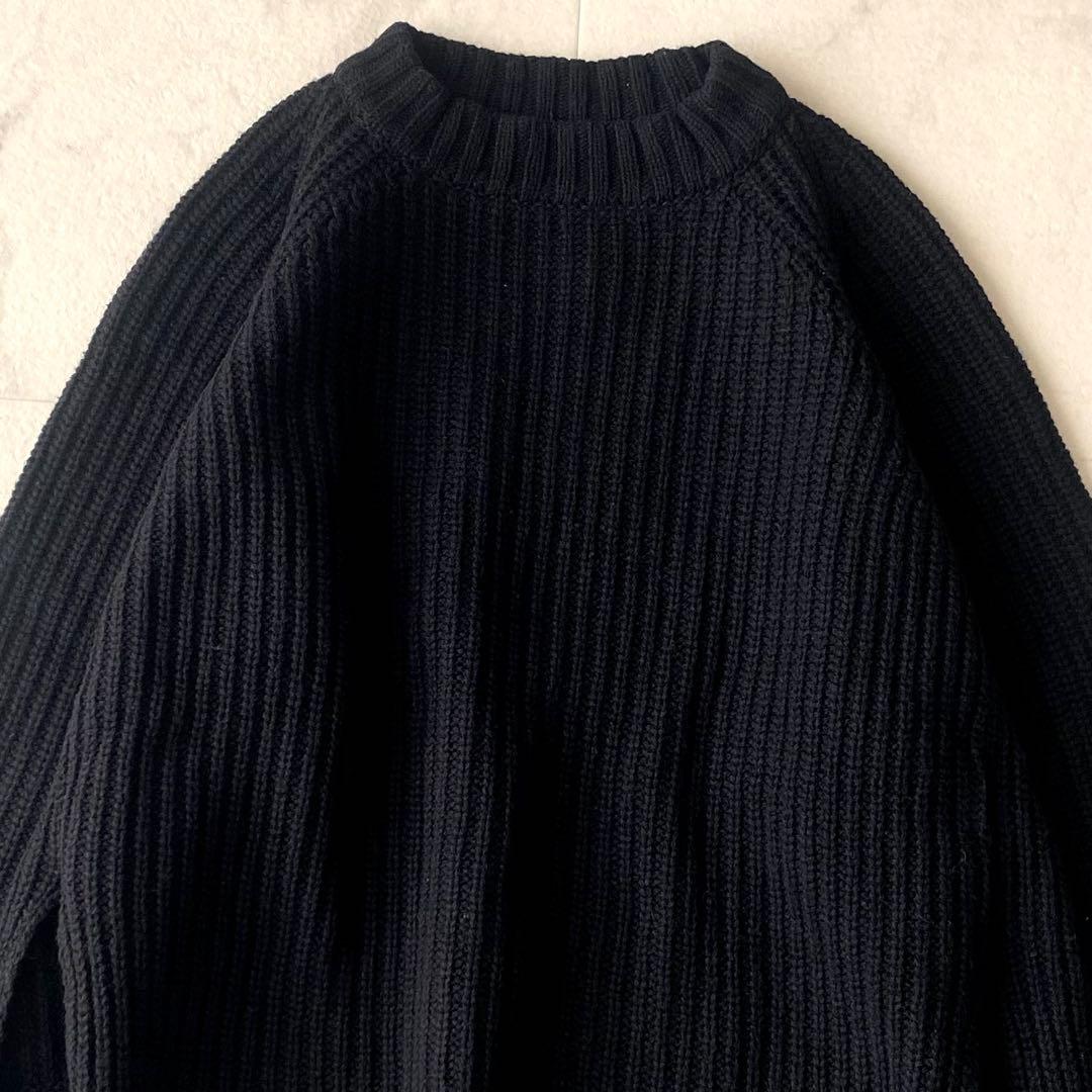 美品☆アドーア ウール あぜ編み クルーネックニット 裾スリット ゆったり 黒