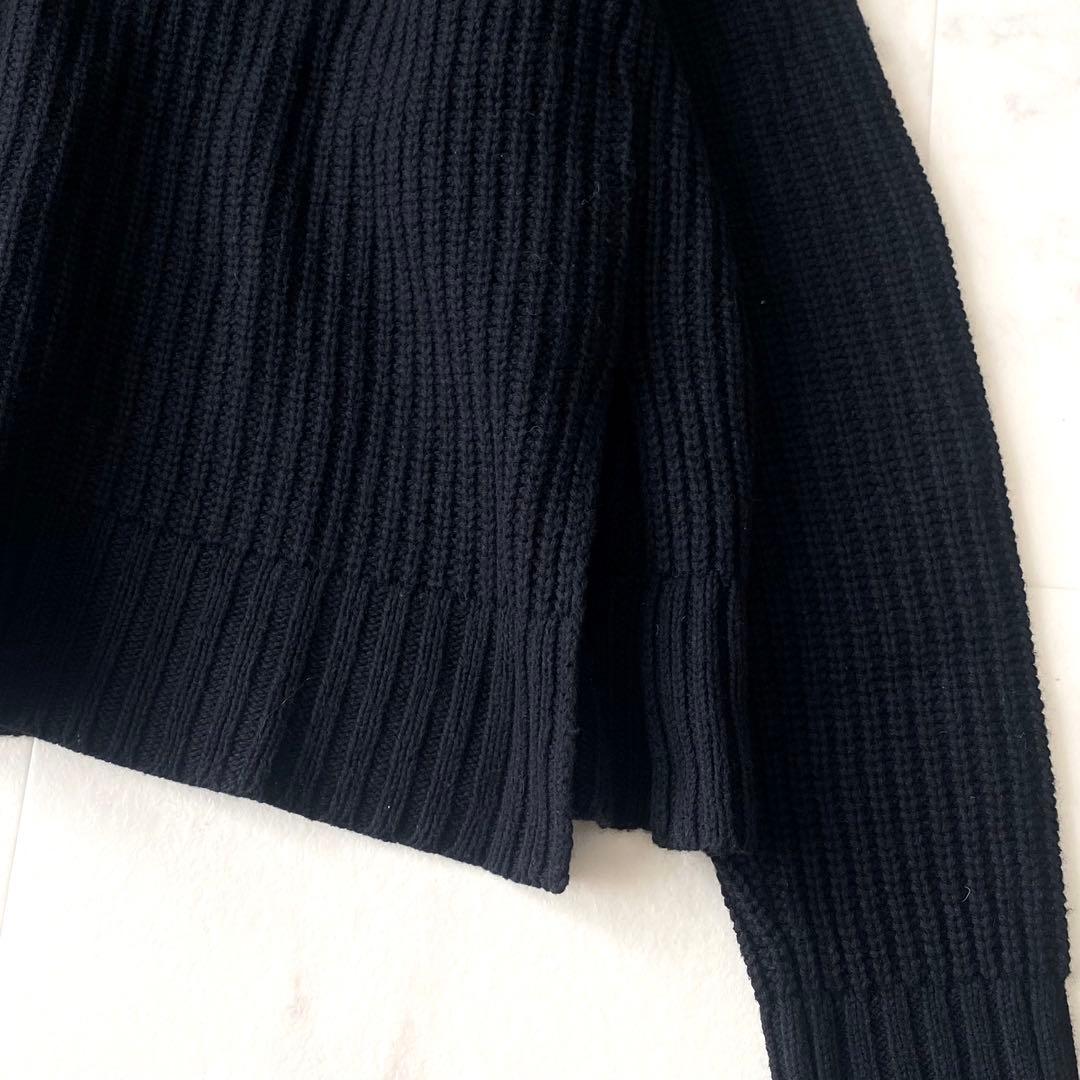 美品☆アドーア ウール あぜ編み クルーネックニット 裾スリット ゆったり 黒