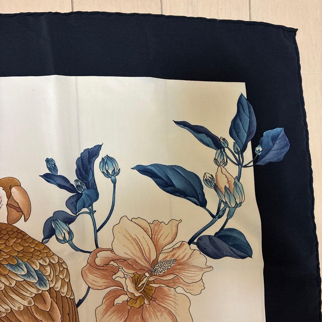 Christian Dior シルク　スカーフ 大判　総柄　花柄　鳥　イタリア製