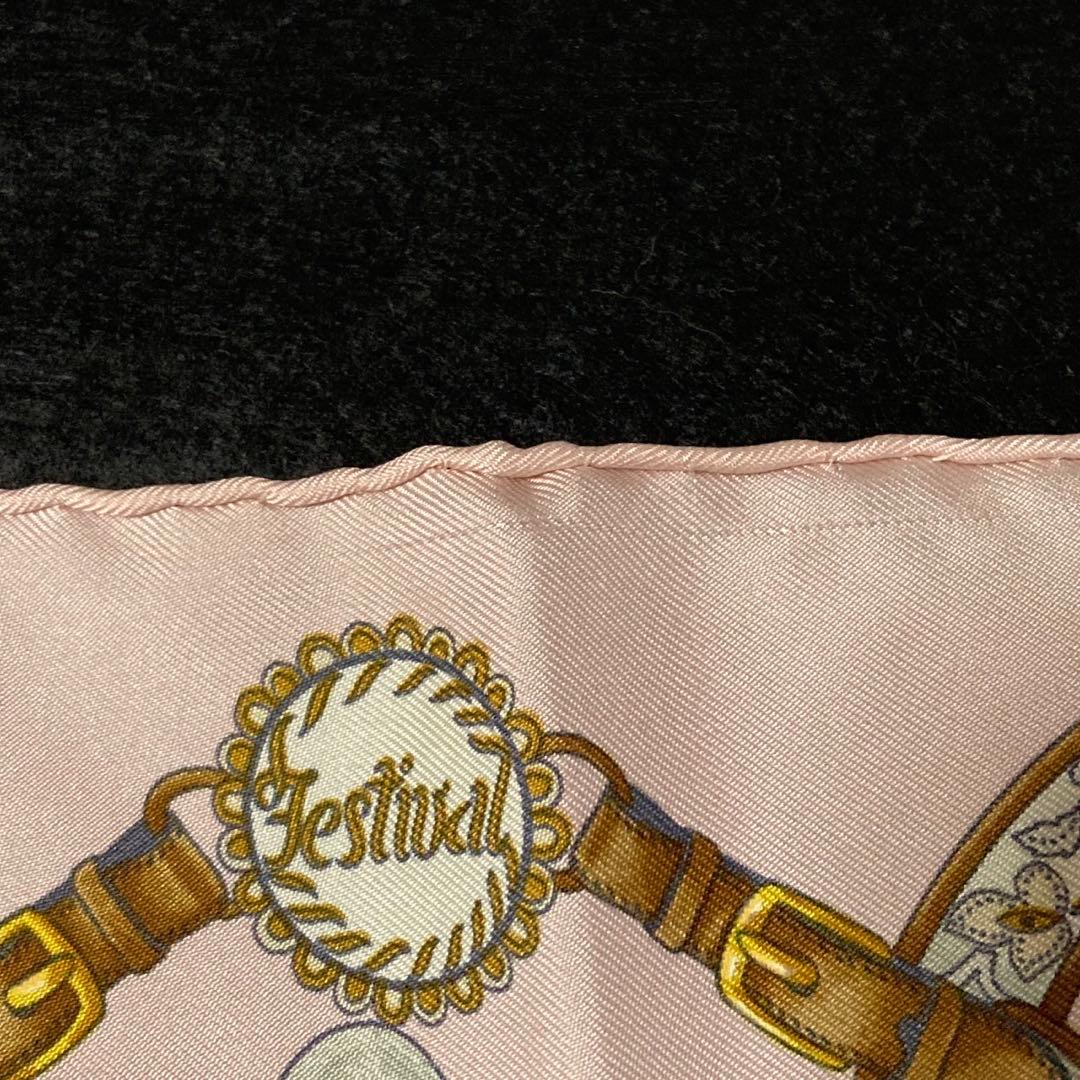 HERMES カレ40 Festival 祭典　スカーフピンク　シルク　エルメス