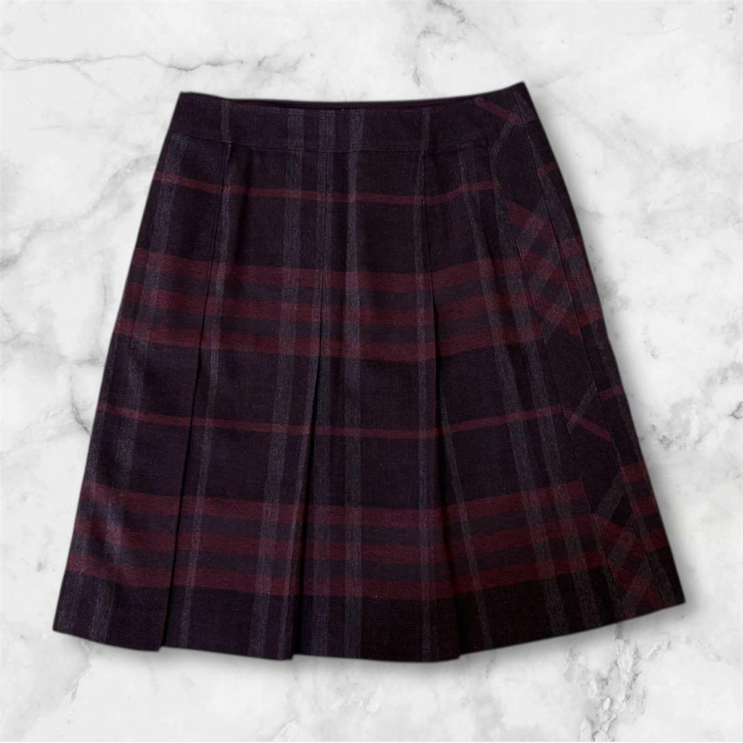 希少 美品 BURBERRY プリーツスカート ウール ボルドー ボタン Y2K