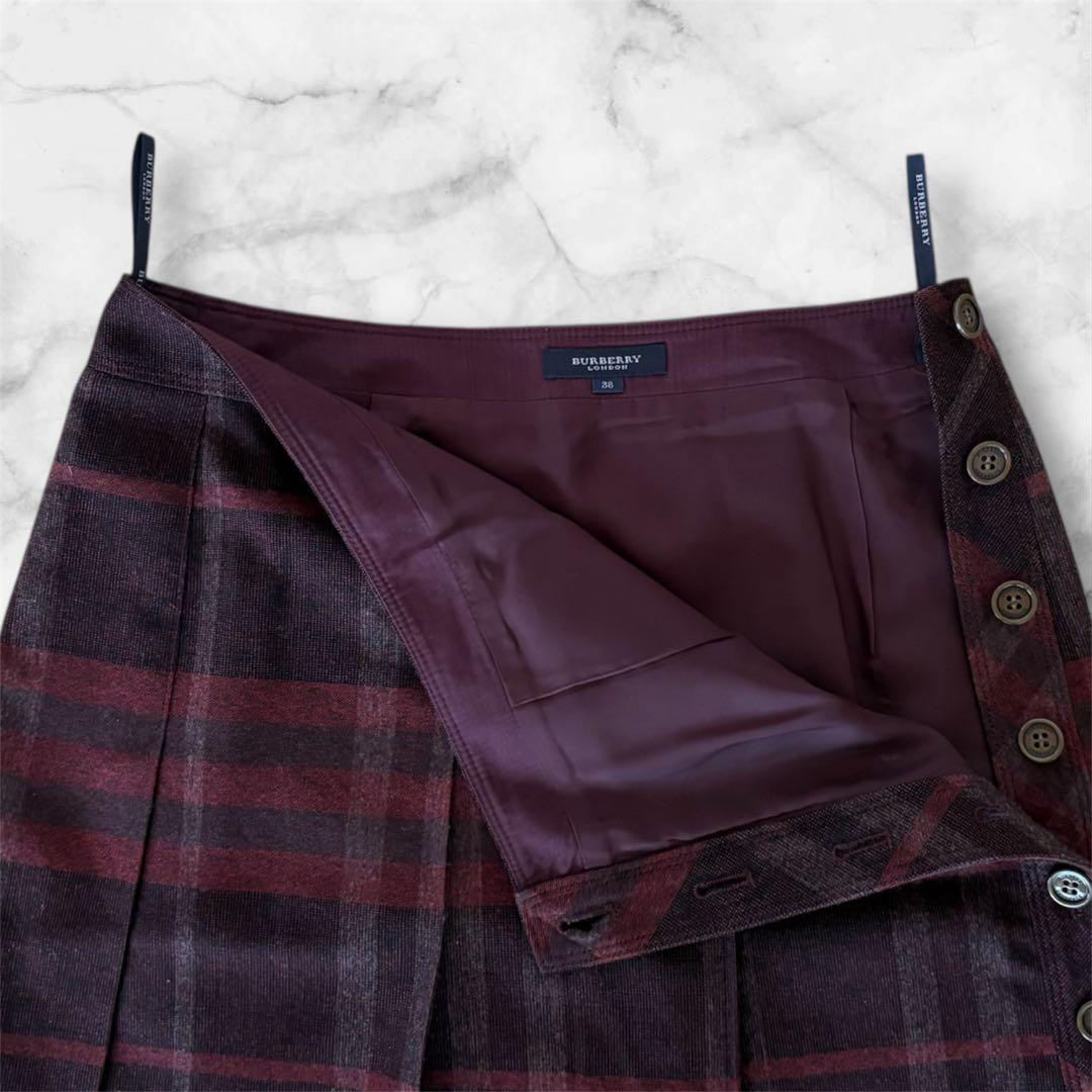 希少 美品 BURBERRY プリーツスカート ウール ボルドー ボタン Y2K