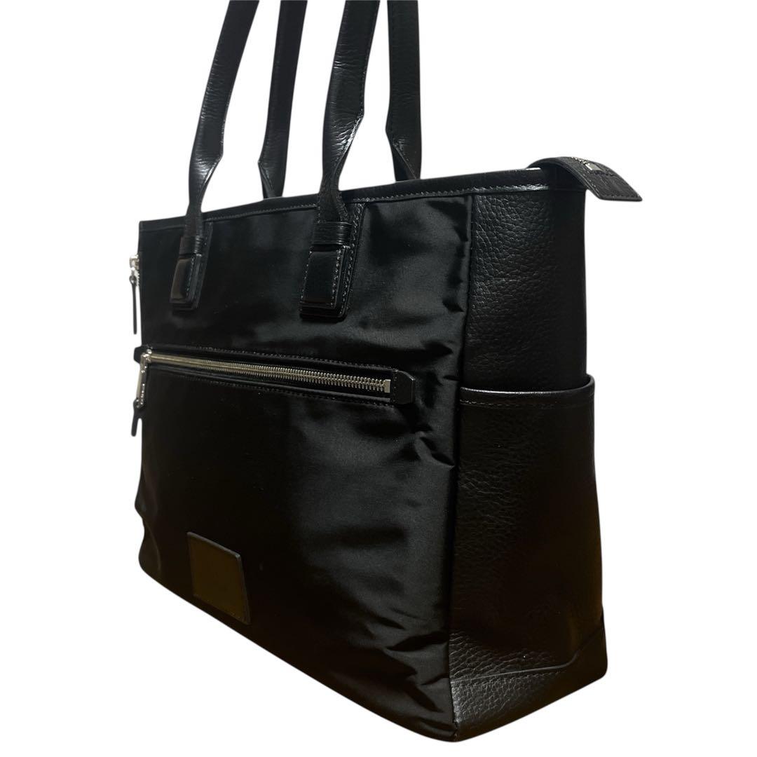 新品   トートバッグ レザー×ナイロン ブラック A4