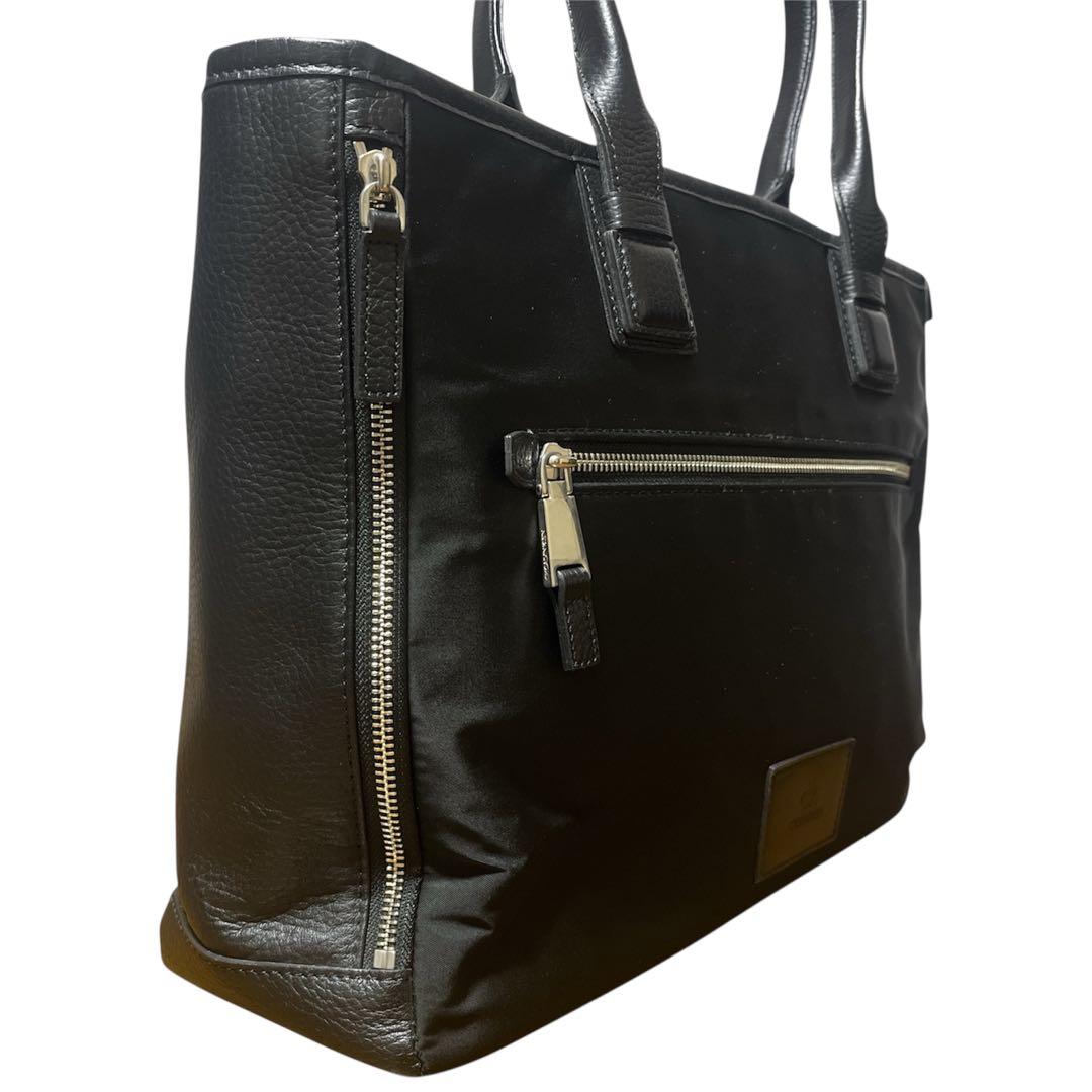 新品   トートバッグ レザー×ナイロン ブラック A4