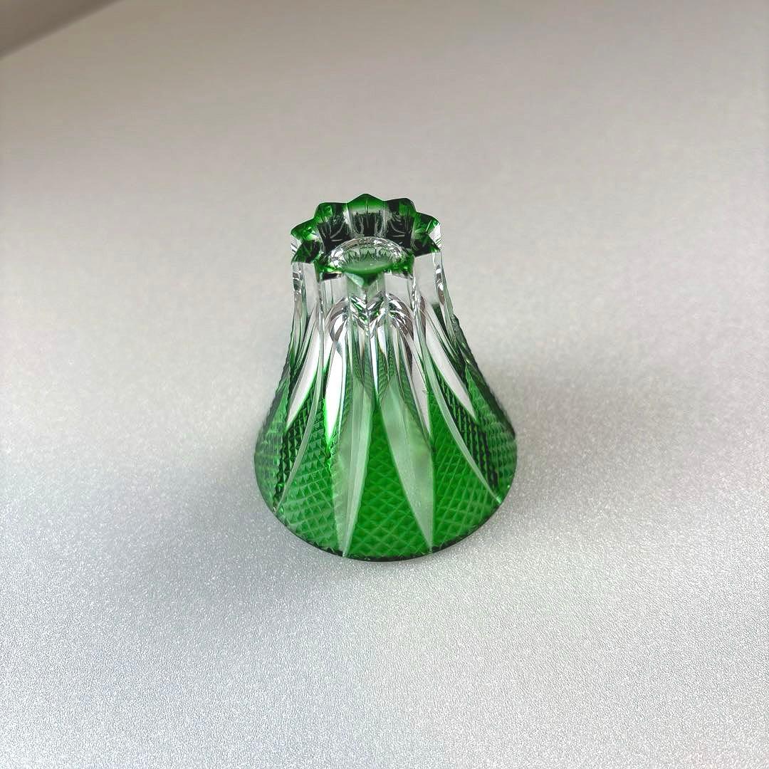 江戸切子　緑色 お猪口