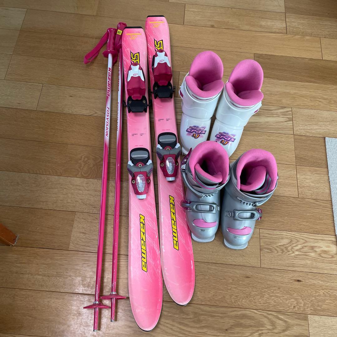 スキー板 ブーツ2足　ストック 4点セット　サイズ90