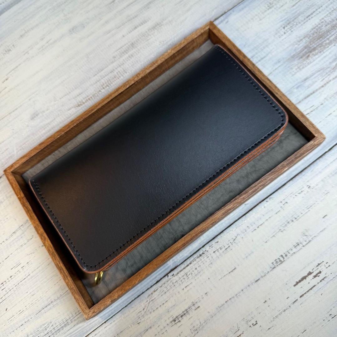 【トラッカーウォレット ロング 3層】 ブラック 茶芯 ゴールド YKK