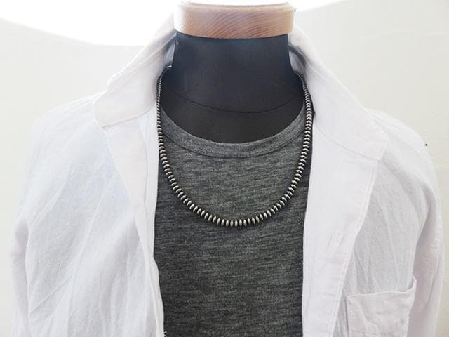 【Mサイズ】ナバホパール ビーズネックレス シルバー インディアンジュエリー