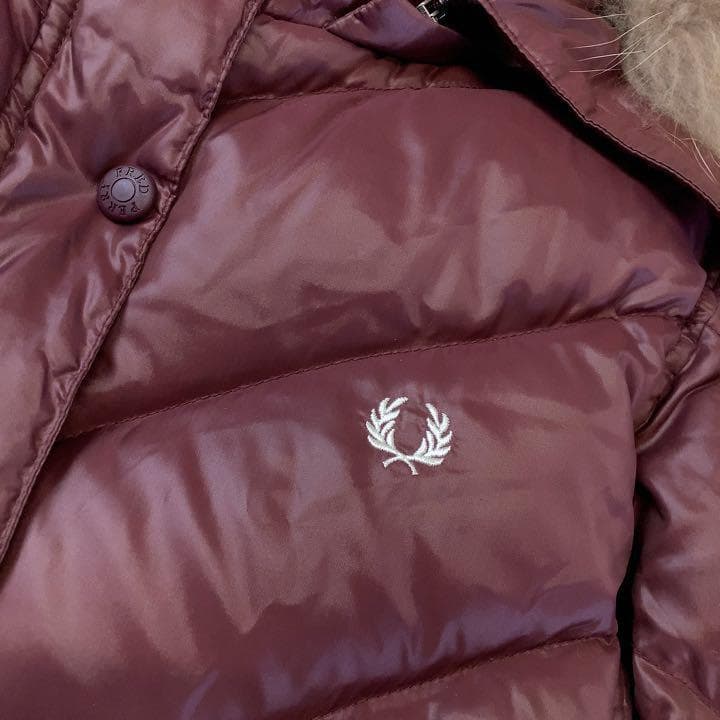【美品】FRED PERRY ファー フード ダウン ジャケット ボルドー