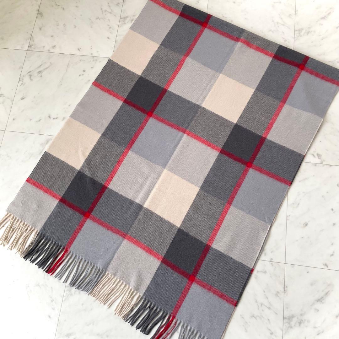 美品✨ジョシュアエリス 大判ストール チェック カシミヤ100% グレー レッド