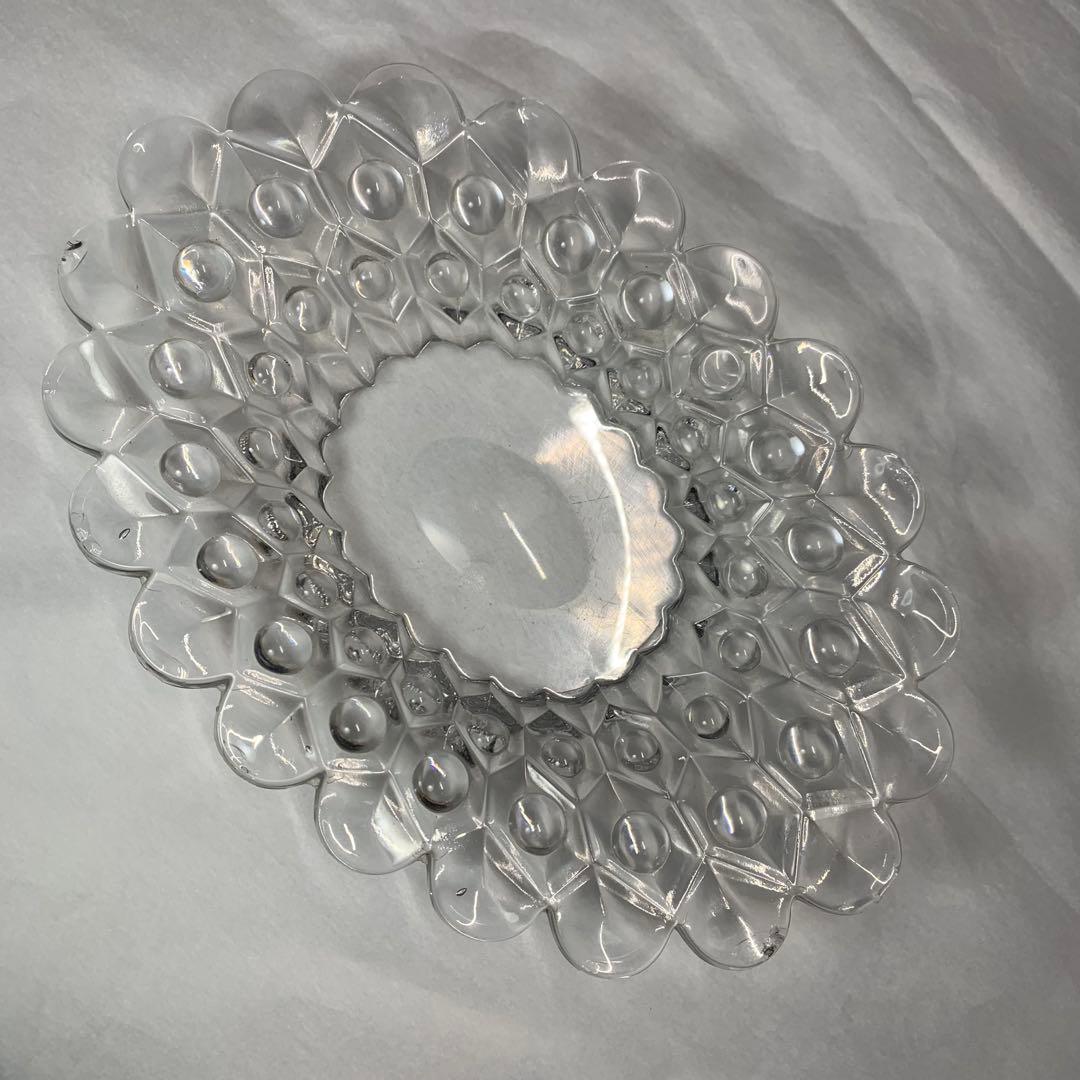K666⭐︎共箱入 “えど硝子 菓子器 一調 ”鉛ガラス 楕円形プレート ビードロ