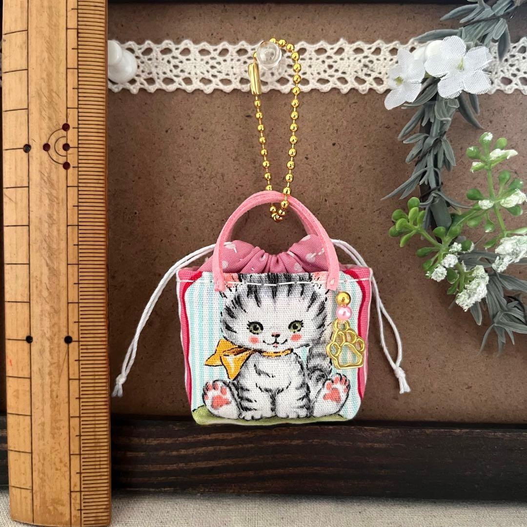 2409-44 ミニチュア巾着トートサシェ 香り袋 パネル ネコちゃん ③