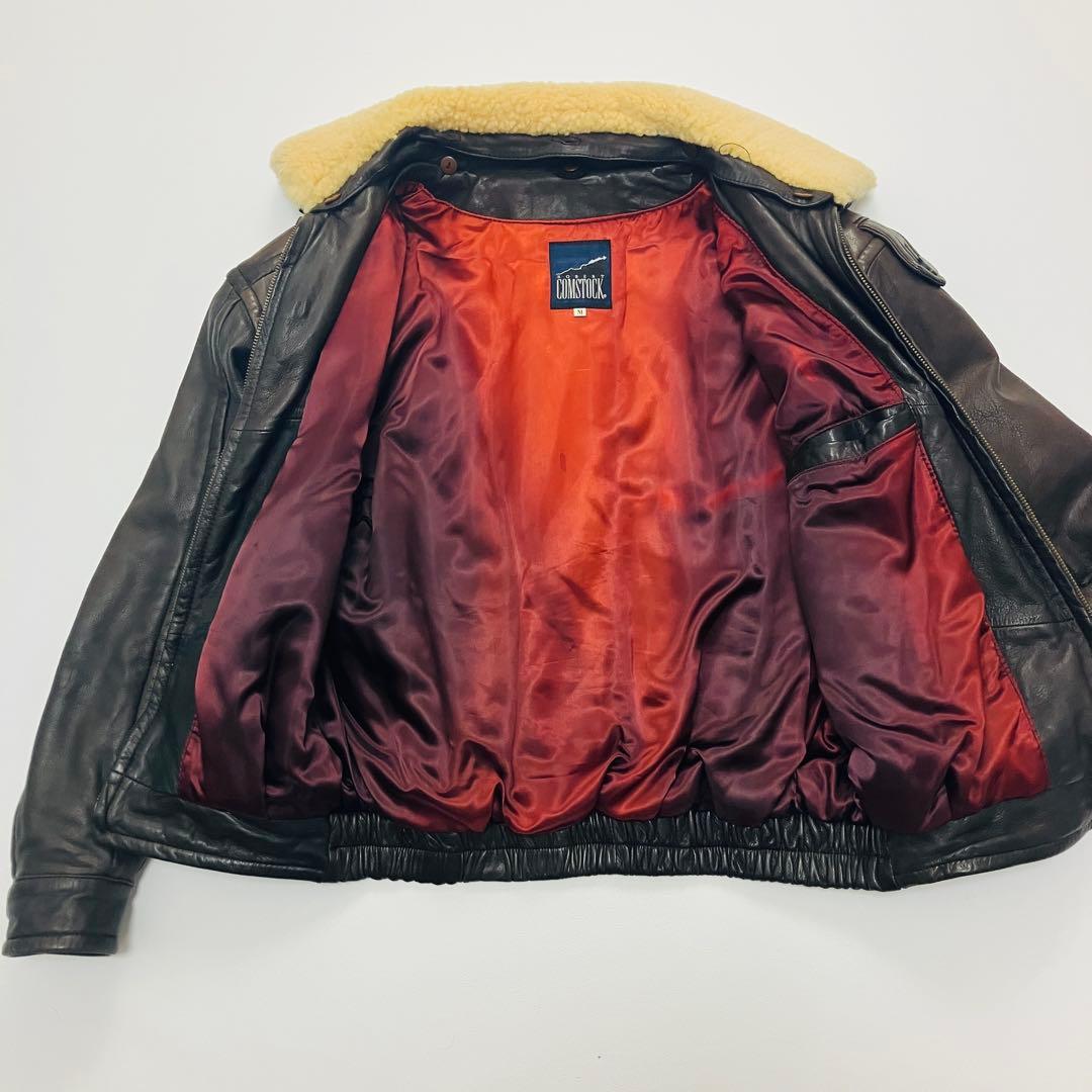 【贅の極み　鹿革】　COMSTOCK フライトジャケット　本革　ボア　茶　L