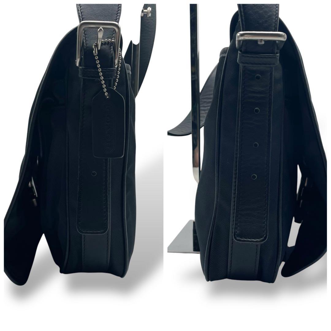 希少 COACH☆ショルダーバッグ 斜め掛け ナイロン レザー A4収納可 黒
