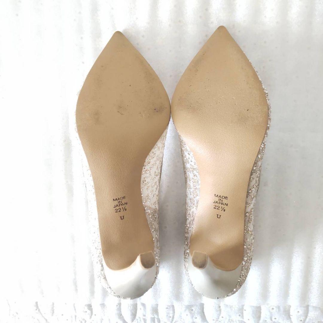 美品✨DIANA グリッターチュールハイヒール プラチナ ウェディング 22.5