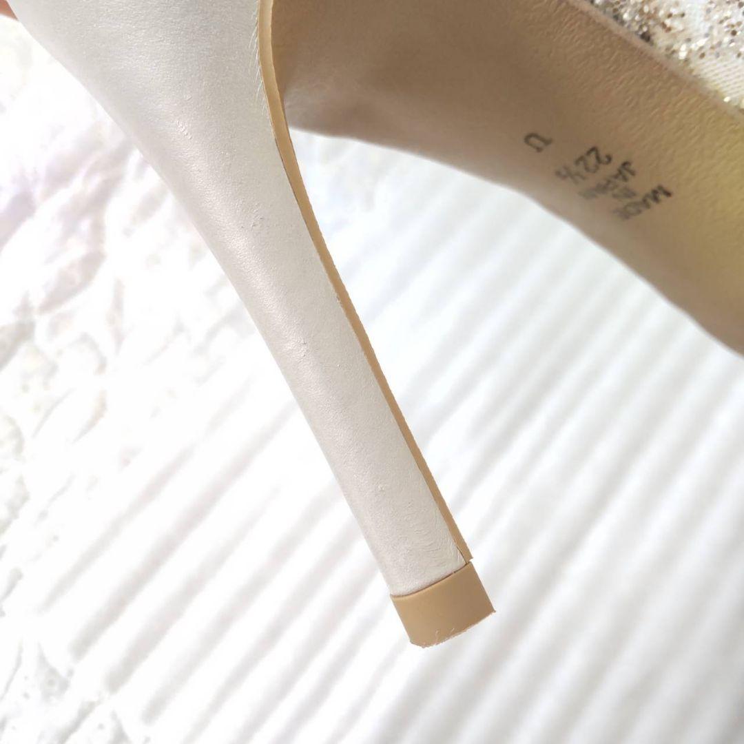 美品✨DIANA グリッターチュールハイヒール プラチナ ウェディング 22.5