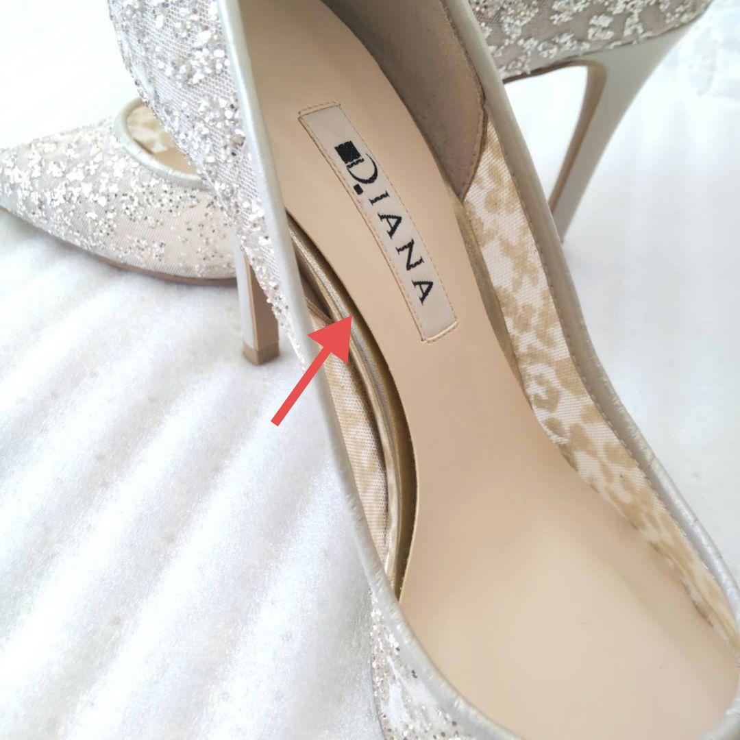 美品✨DIANA グリッターチュールハイヒール プラチナ ウェディング 22.5