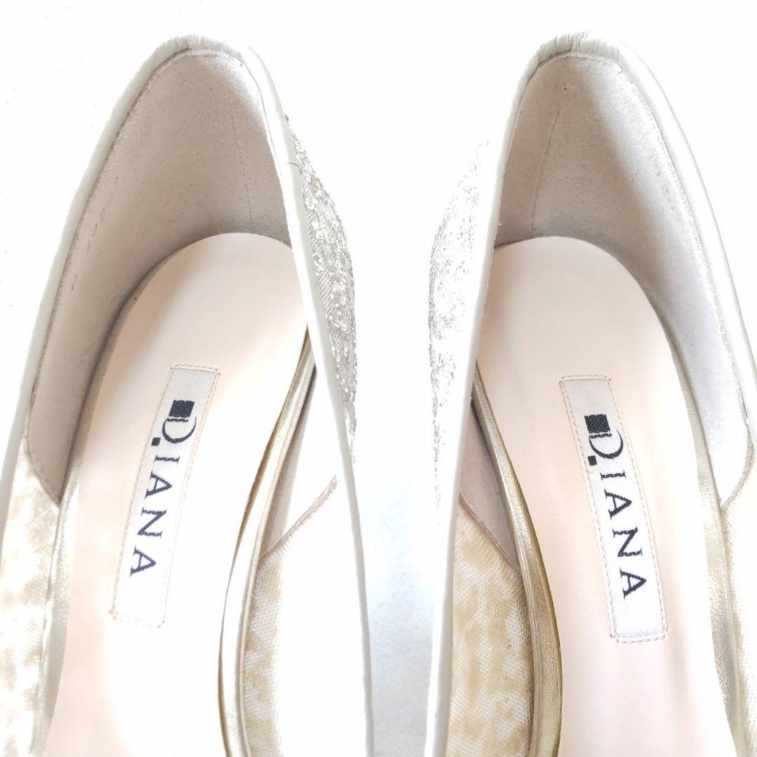 美品✨DIANA グリッターチュールハイヒール プラチナ ウェディング 22.5