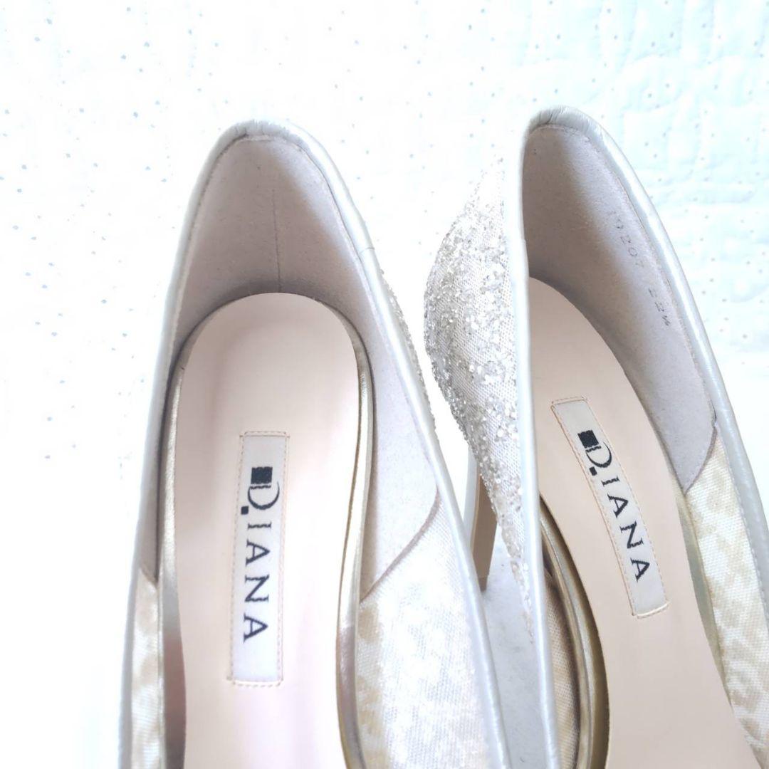 美品✨DIANA グリッターチュールハイヒール プラチナ ウェディング 22.5