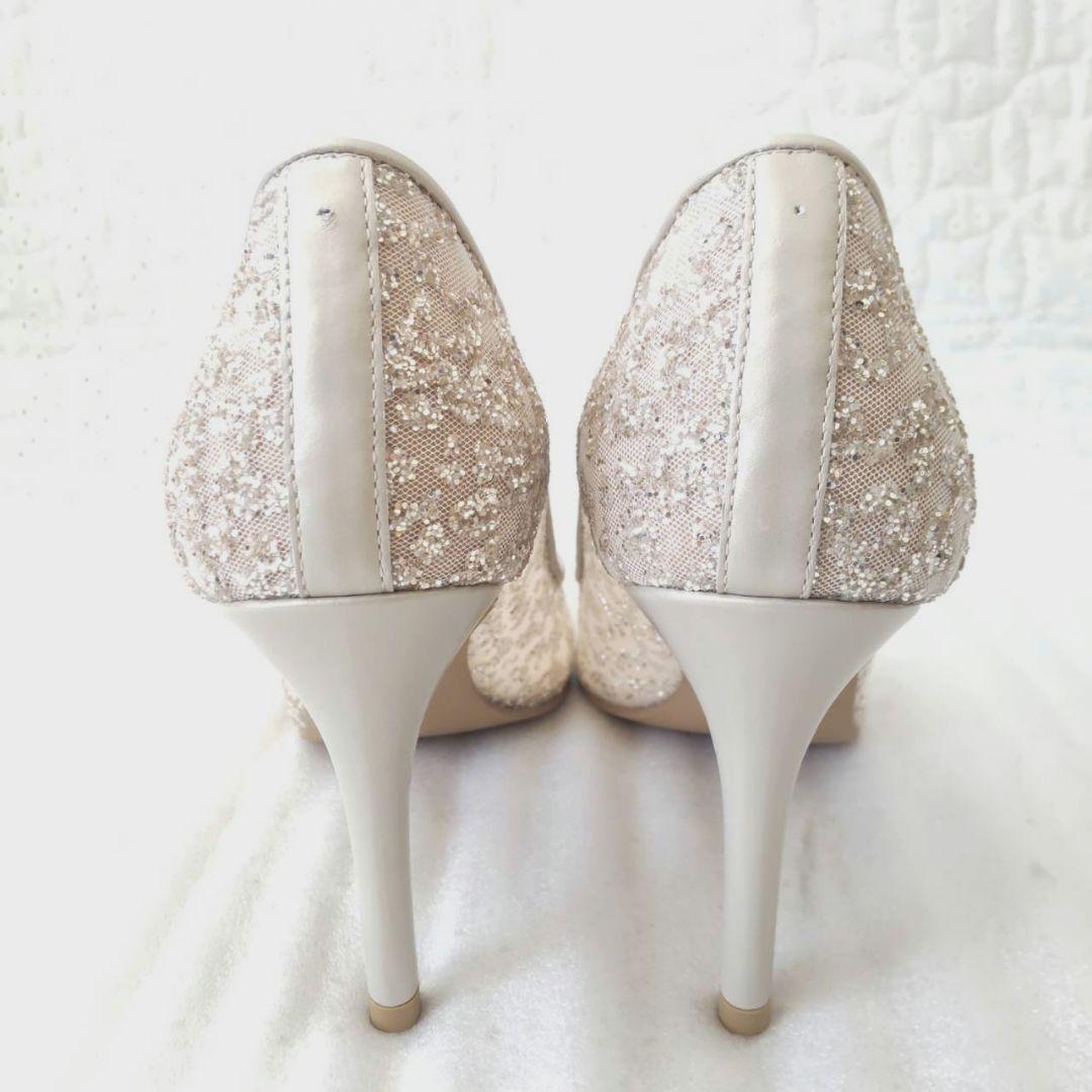 美品✨DIANA グリッターチュールハイヒール プラチナ ウェディング 22.5