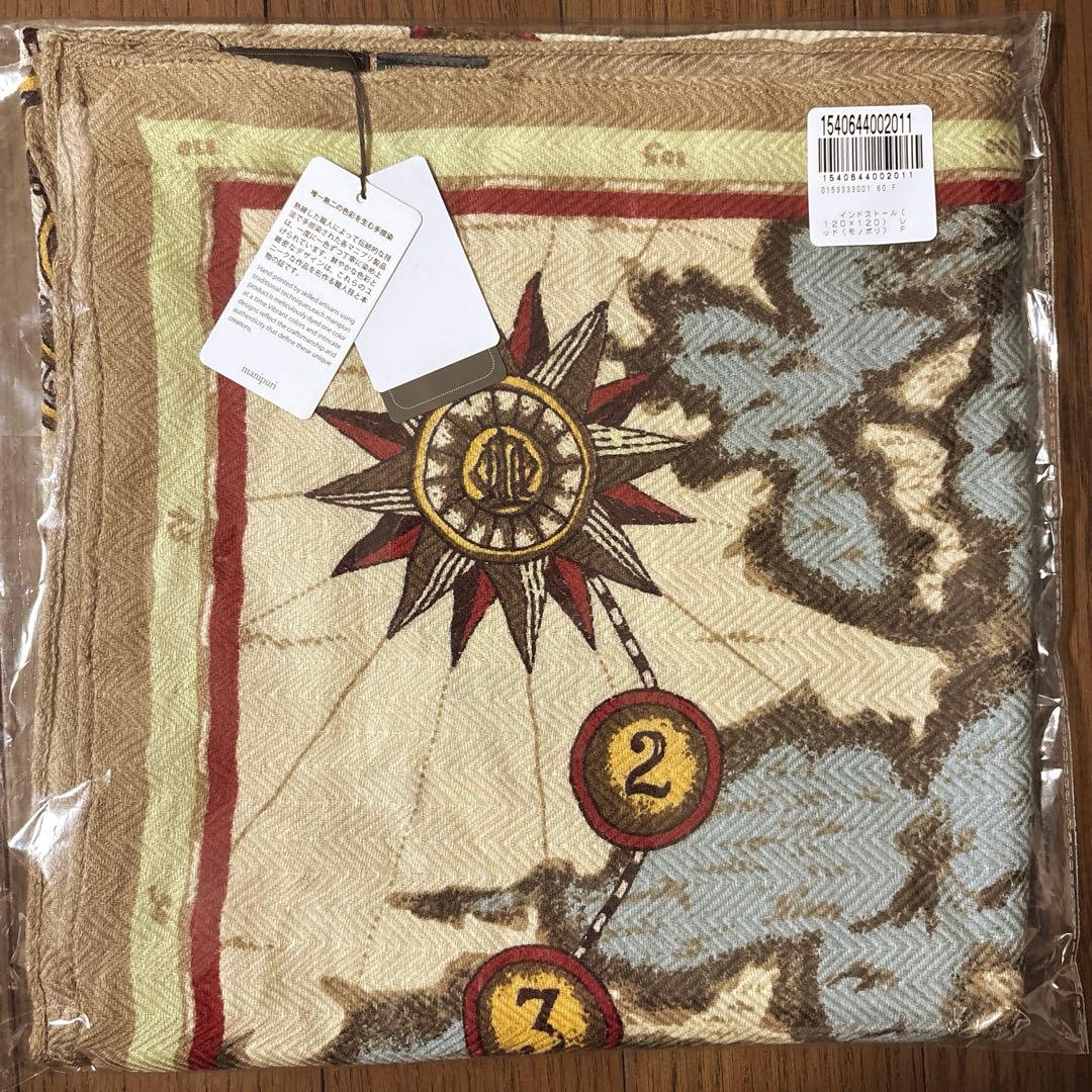 【新品】manipuriマニプリウールシルクストールヘリンボーン織120×120