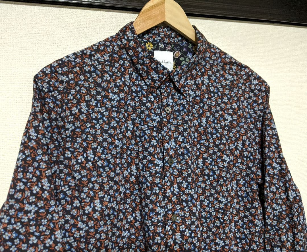 【Paul Smith】花柄シャツ/総柄/金ボタン/ビッグ/日本製/ロゴ/美品