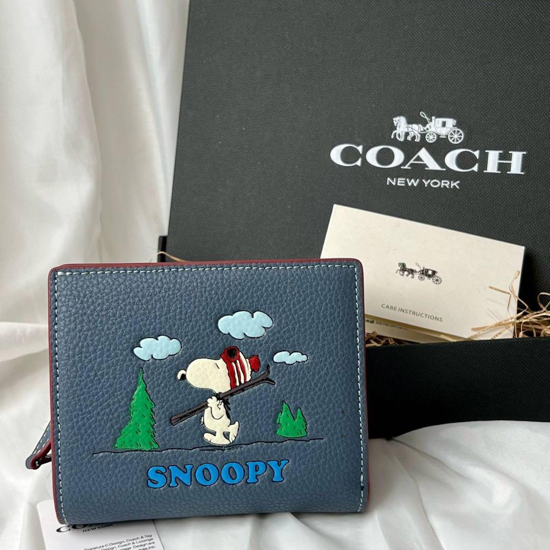 COACHコーチ× SNOOPY 二つ折り財布ブルー レザー スヌーピー 正規品