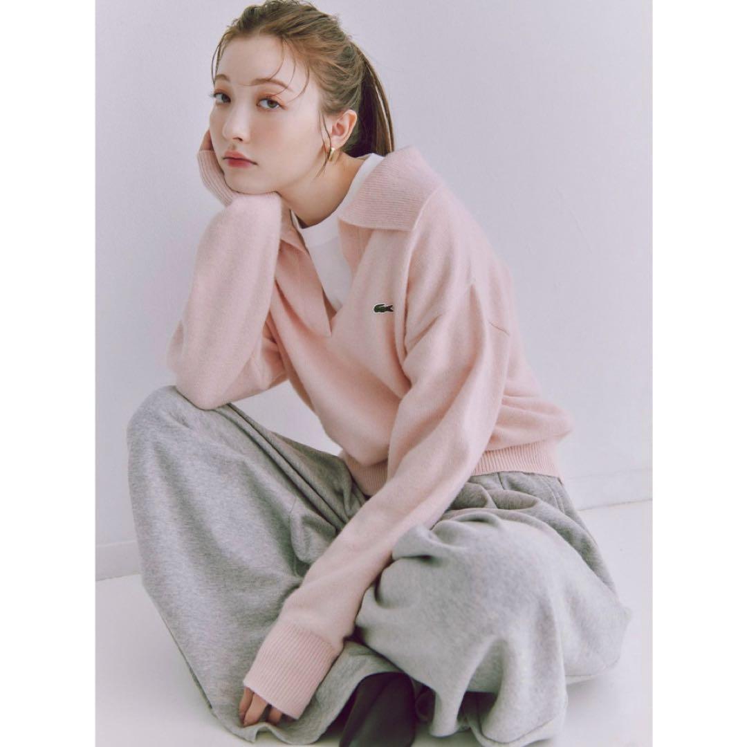 【美品】SNIDEL LACOSTE スキッパーニットプルオーバー LPNK