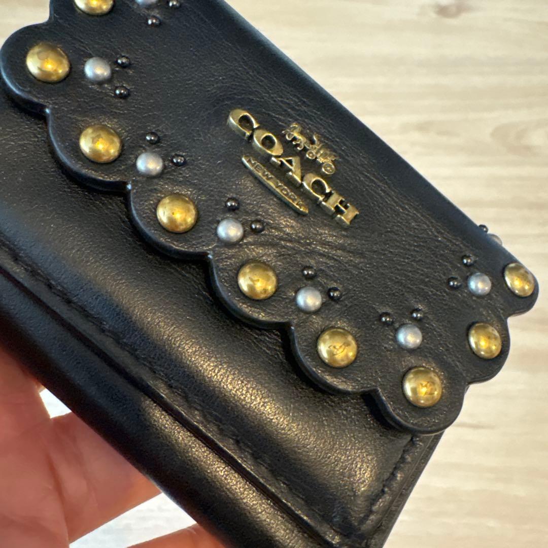 美品　coach ミニ財布　黒　三つ折り財布　ミニ財布