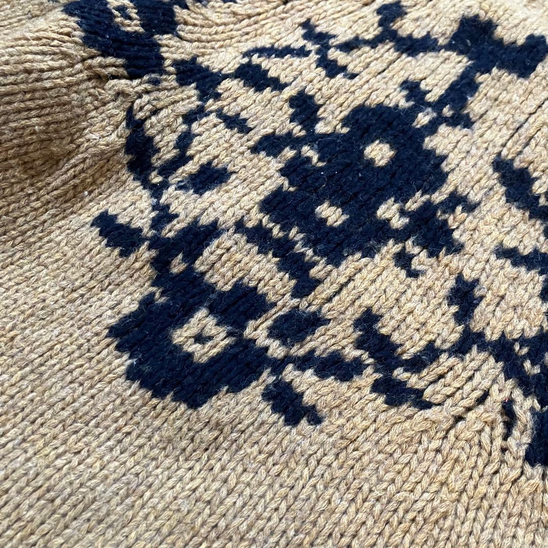 45R 45rpm ニット　模様　手編み ハンドメイド　茶　セーター　花　柄