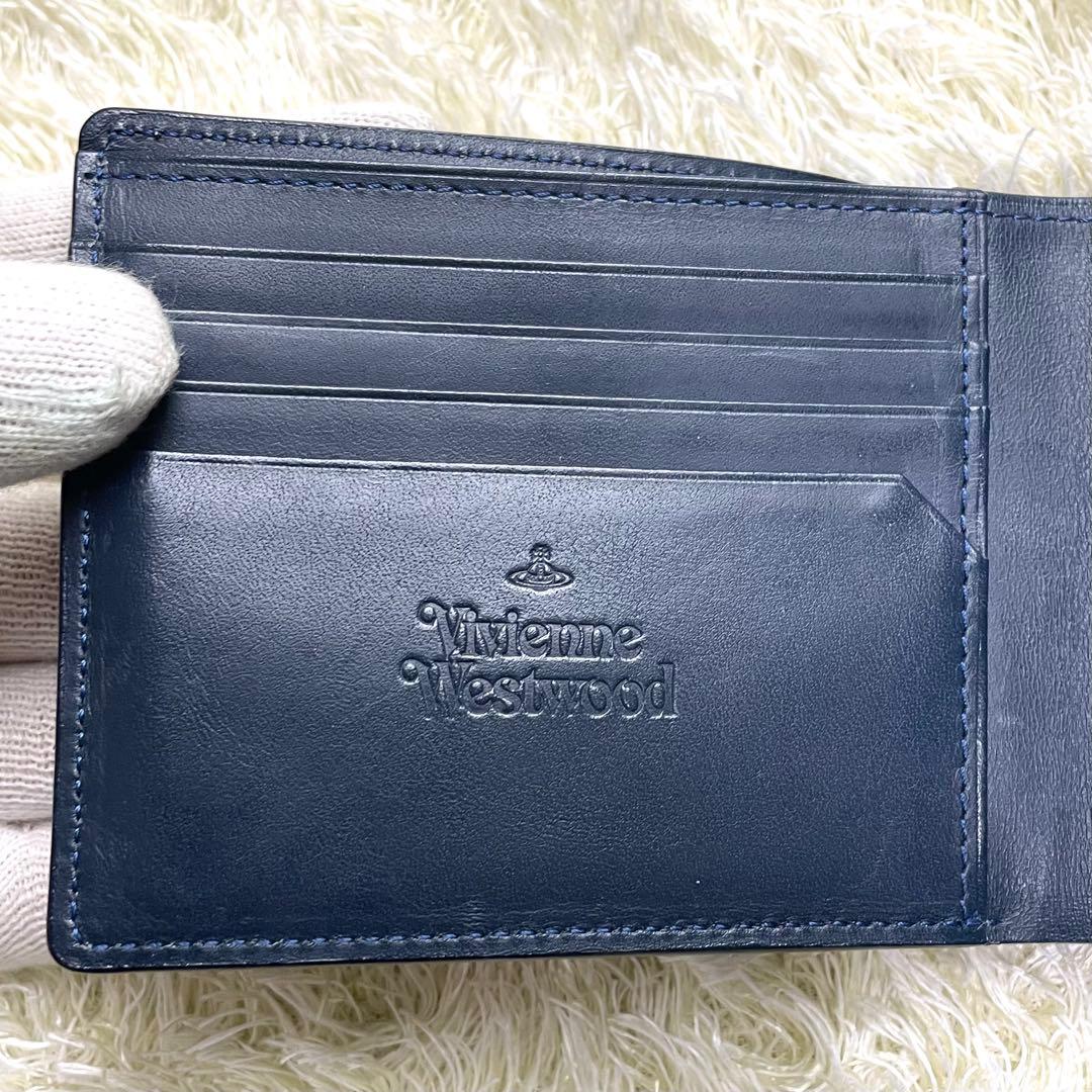 美品 ヴィヴィアンウエストウッド 二つ折り財布 エナメル ネイビー 小銭入れあり
