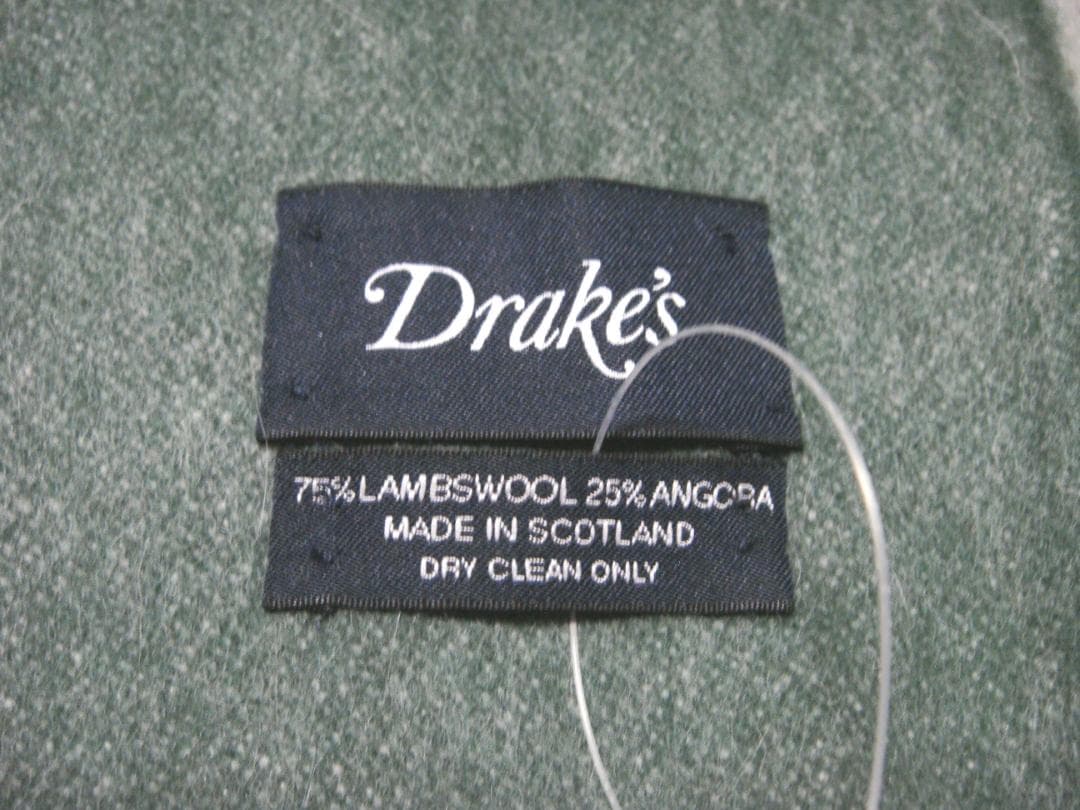 Drake's ボーダー ウール アンゴラ マフラー グリーン×生成り