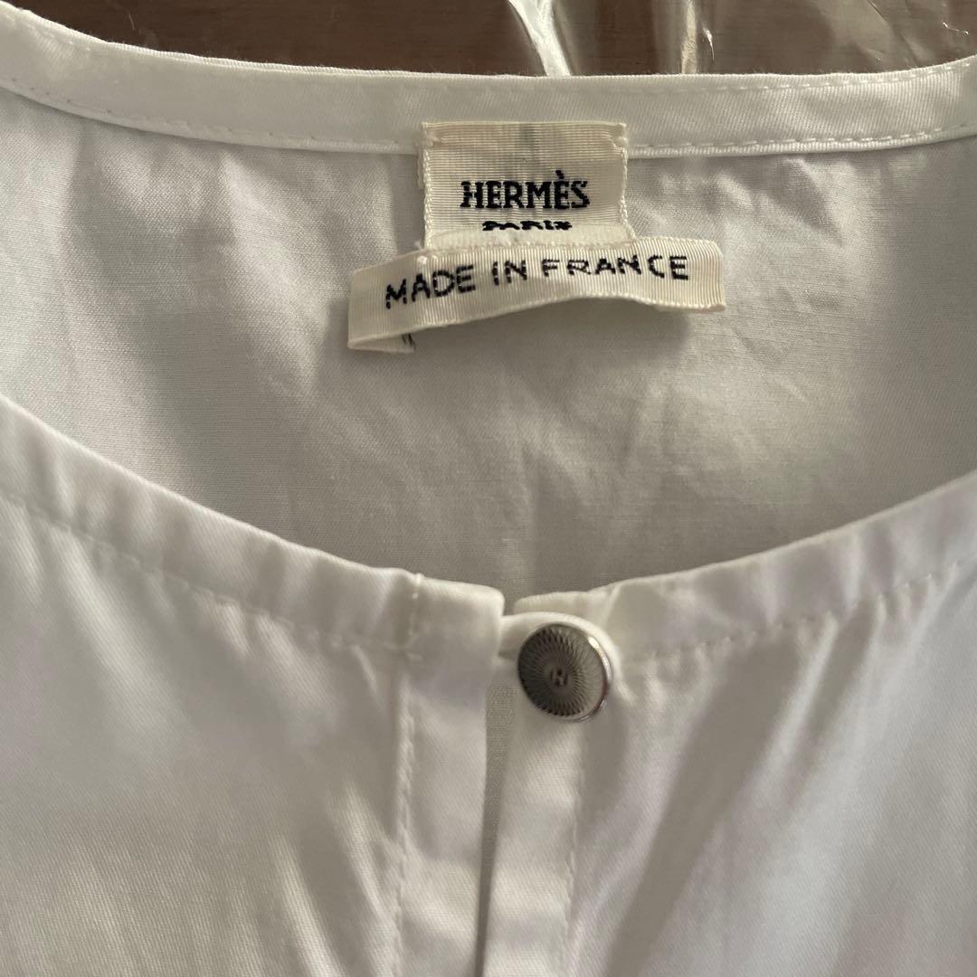 HERMES コットン白ブラウス