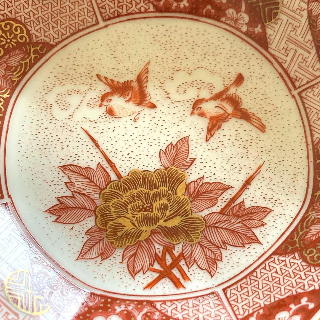 【美品】九谷焼　光山窯　赤絵　金彩　八角皿　銘々皿　12cm ５枚セット